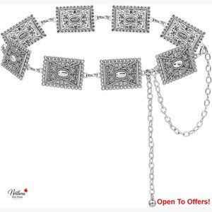 Metal Concho Chain Belt Western Cowgirl Lobster Claw Buckle Adjustable